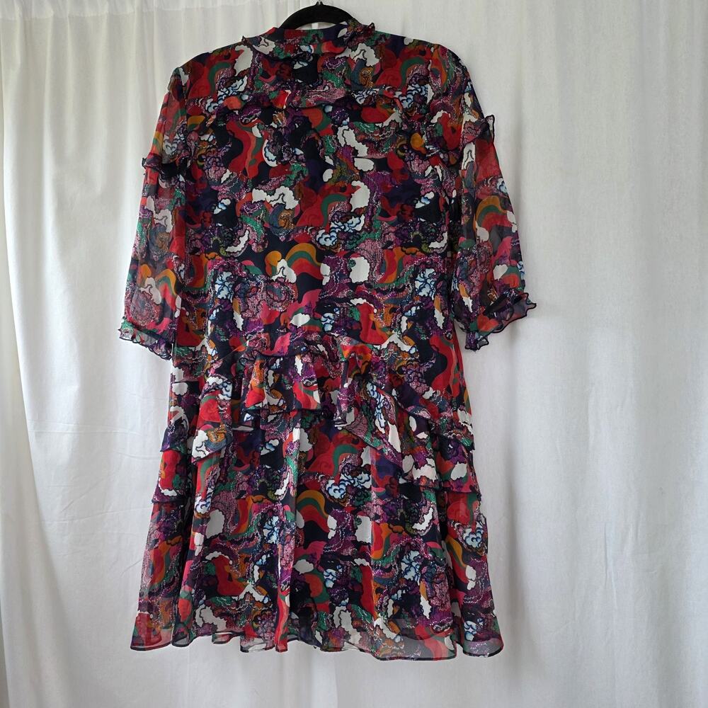 Saloni Tilly Abstract Multicolor Ruffle Silk Mini Dress 0 Whimsy Avant-garde - Picture 3 of 10